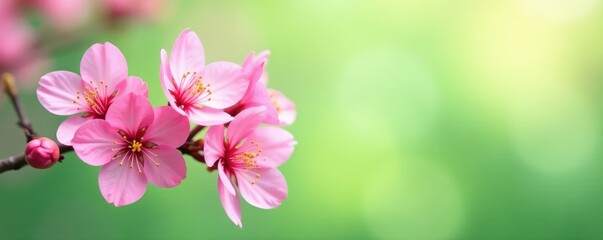 pink cherry blossoms against a soft green background, pink, blossom
