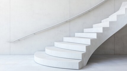 Naklejka premium A minimalist, elegant spiral staircase with a smooth white finish against a light gray wall, showcasing modern architectural design.