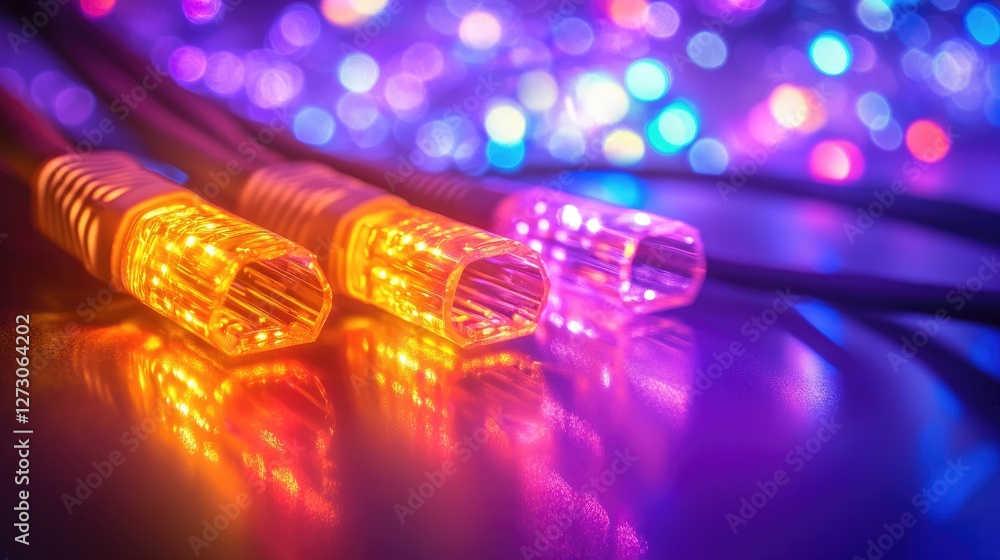 Poster vibrant, glowing network cables in a sleek data center tunnel, highlighting advanced digital connect