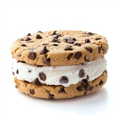 Ice cream sandwich with chocolate chip cookies isolated on white