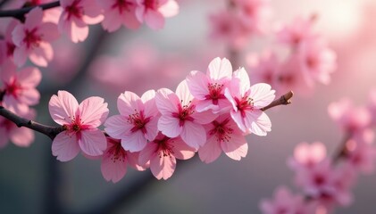 Obraz premium Pink petals of cherry blossoms gently sway in the breeze, branches, nature, trees