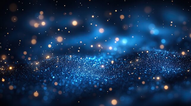 stunning dark blue background with abstract blue bokeh lights and shimmering sparkles ideal for festive holiday designs greeting cards invitations and seasonal celebrations