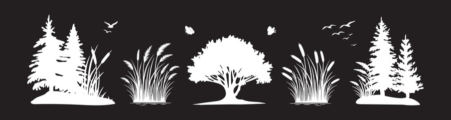 Obraz premium collection of river plants vector black and white silhouette