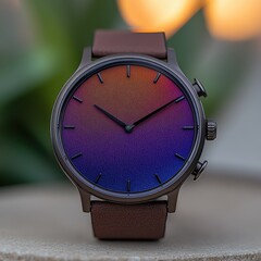 Minimalist Wristwatch with Gradient Sunset Dial  

