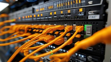 Data center server rack network cables connections