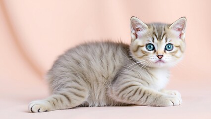 Adorable Silver Tabby Kitten on Peach Background