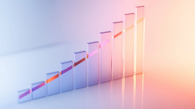 Abstract 3D glass graph symbolizing financial growth in a modern minimalistic design.