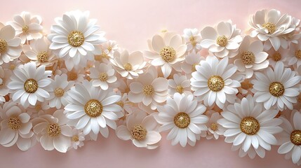 Obraz premium Elegant White and Gold Paper Flowers Delicate Floral Arrangement Spring Blossom Design