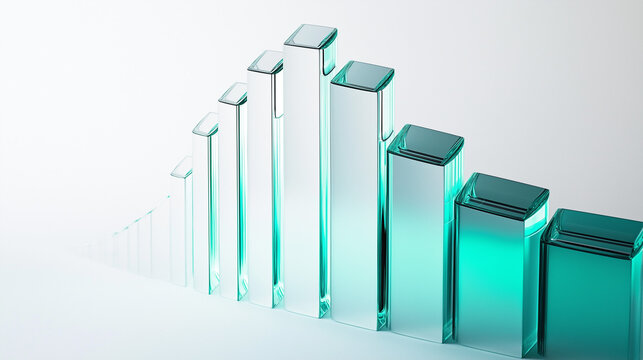Abstract 3D glass graph symbolizing financial growth in a modern minimalistic design.