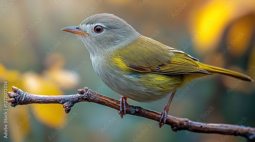 Aufkleber tailorbird perched on a branch with detailed feathers isolated on a transparent background for wildl
