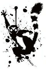 lemur graffiti silhouette, wild animal grunge icon, spray wall art symbol, grafitti tag