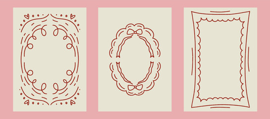 Vintage collection of hand drawn frames. Vector whimsical illustration. Design for social media, postcards, posters, flyers.
