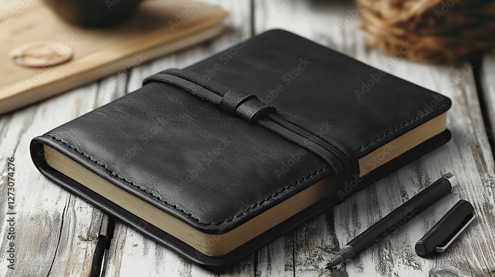 Poster traveler s notebook with black leather cover on transparent background perfect for digital and print