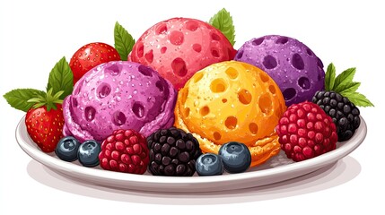tutti frutti ice cream png with transparent background colorful frozen dessert illustration bright fruity ice cream scoop with mixed fruit toppings perfect for food and dessert design projects hig