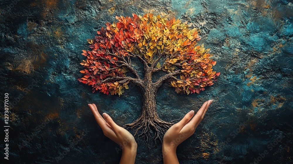 Poster unity in diversity hands shaping a tree symbolizing cultural harmony and inclusivity
