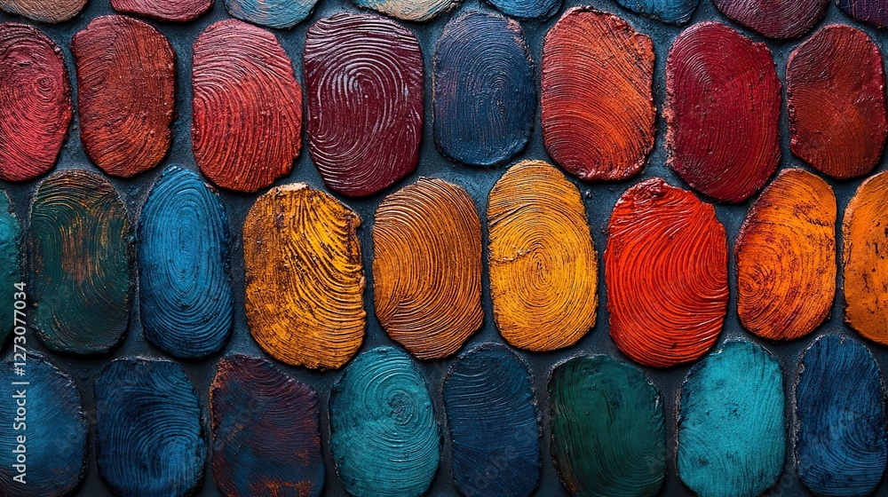 Poster unity in diversity multicolored fingerprint mosaic symbolizing inclusivity and anti racism
