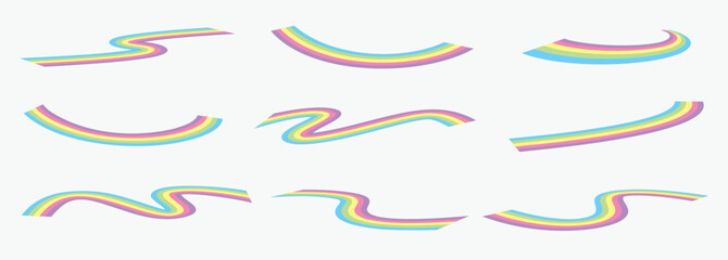 sweet pastel curved rainbow graphic element vector set
