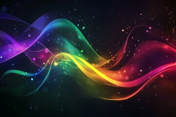 Fototapeta premium Dark background, colorful ribbon-like waves on top with small bubbles in between