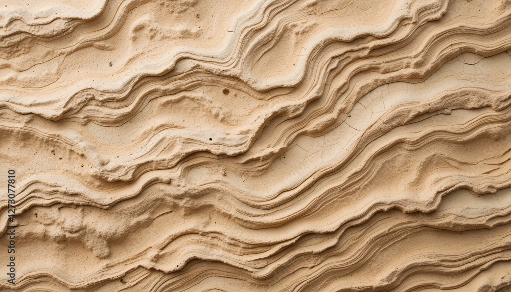 Poster Beige Textured Surface. Sandy Wave Pattern. Light Tan Material Creating Gentle Undulating Lines. Grooves Suggest Dynamic Flowing Sediment. Subtle Variations in Height and Depth. Organic Feel Evokes