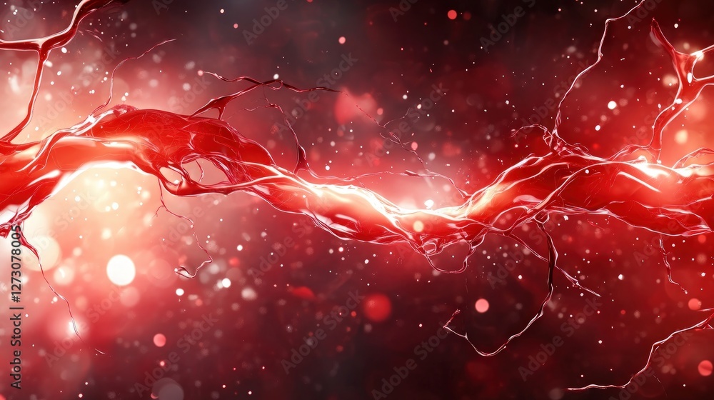 Poster Abstract Red Background with Fluid Lines and Bokeh Effects