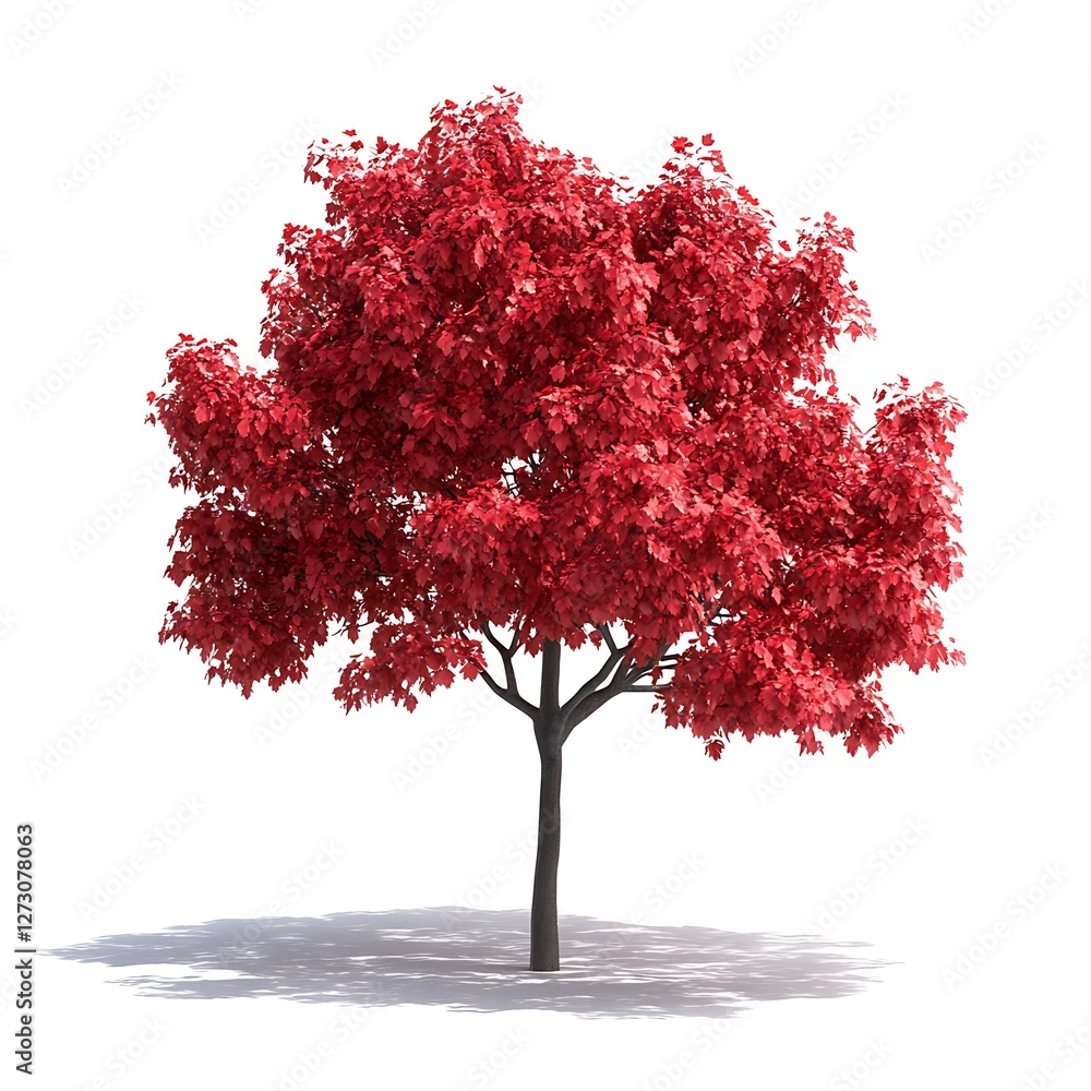 Poster red maple tree isolated on white background.