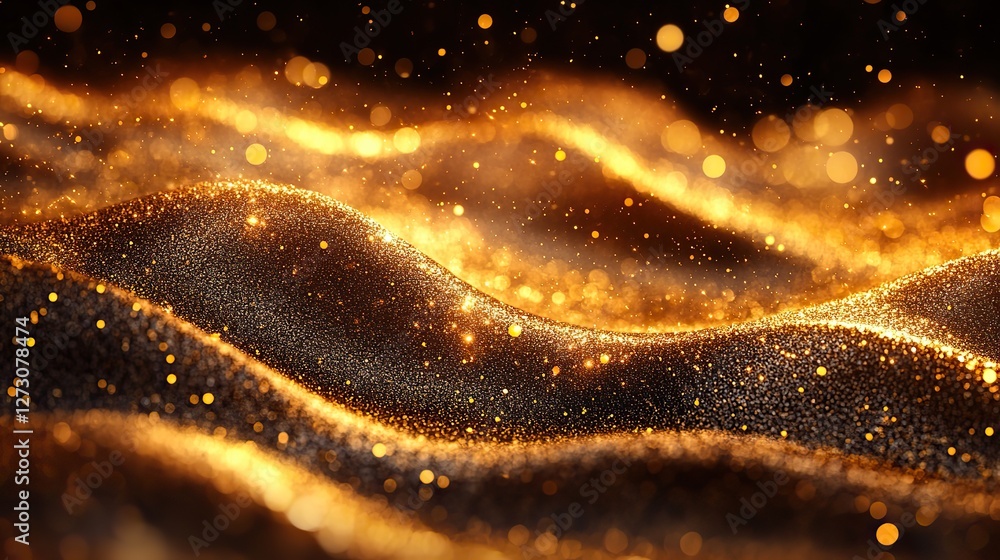 Poster vector background with golden bokeh dust blur effect and sparkling light for elegant and luxurious d