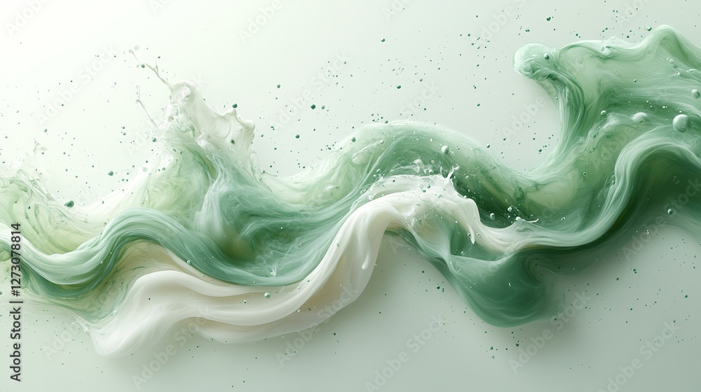 Poster versatile green cream liquid paint ink splash swirl wave on transparent background png cutout with m
