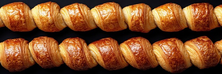 Pistachio Croissant, Fresh Puff Pastry Pie on Green Background, Sweet Kipferl with Pistachio