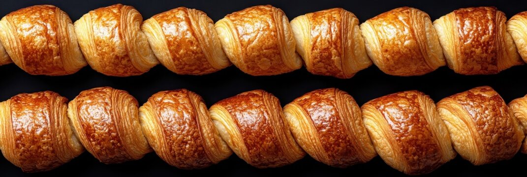 Pistachio Croissant, Fresh Puff Pastry Pie on Green Background, Sweet Kipferl with Pistachio