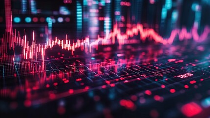 Obraz premium An AI-driven stock trading system visualized as glowing charts and algorithms in motion 