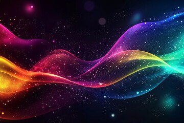 Obraz premium Dark background, colorful ribbon-like waves on top with small bubbles in between