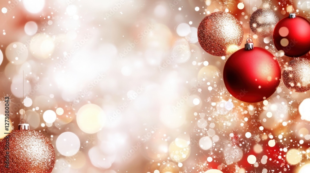 Poster beautiful christmas ornaments with sparkling bokeh background