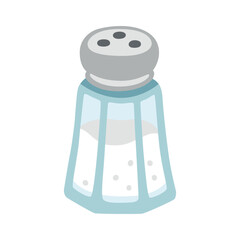 Salt Shaker Vector Icon – Transparent Glass Bottle with Silver Cap for Pouring Salt