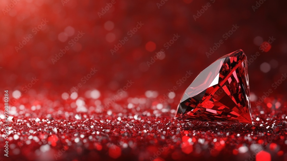 Aufkleber stunning red gemstone on shimmering red background with sparkles