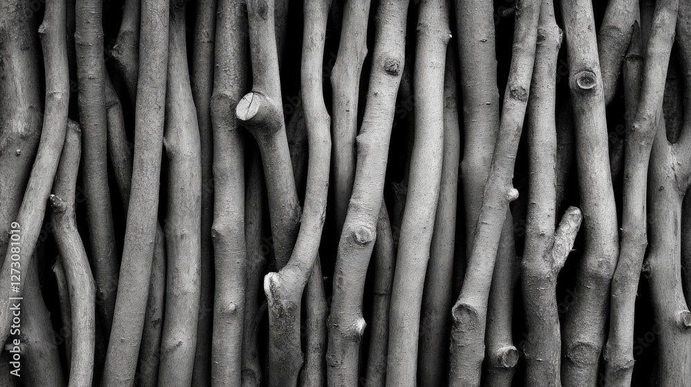 Poster black and white abstract of curved tree branches background texture