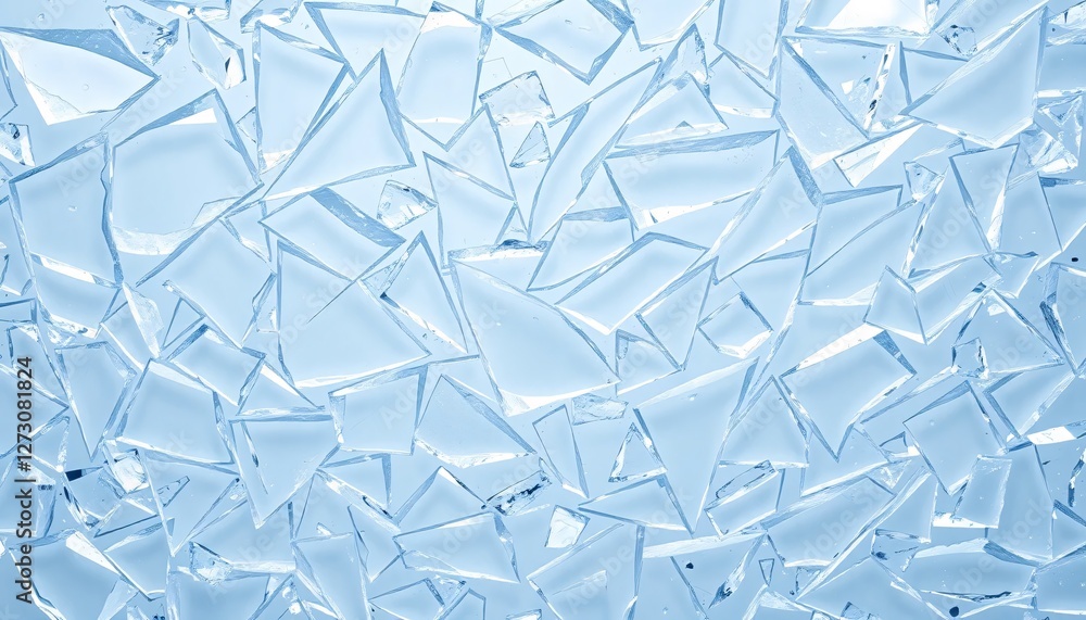Fototapete Shattered Glass Art. Pale Blue Shards Reflect Light Creating a Mosaic Like Pattern. Transparency and Fragility Converge in this Abstract Design. Complexity Visualized in Glass Fragments.