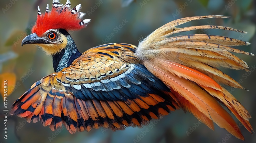 Poster vibrant hoatzin bird in png format isolated on transparent background with distinctive feather patte