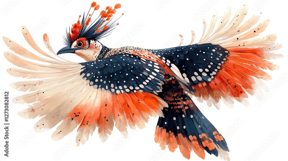 Poster vibrant hoatzin bird in png format isolated on transparent background with distinctive feather patte