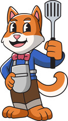 Cute Shiba Inu Dog Chef Mascot Cartoon Character Illustration
