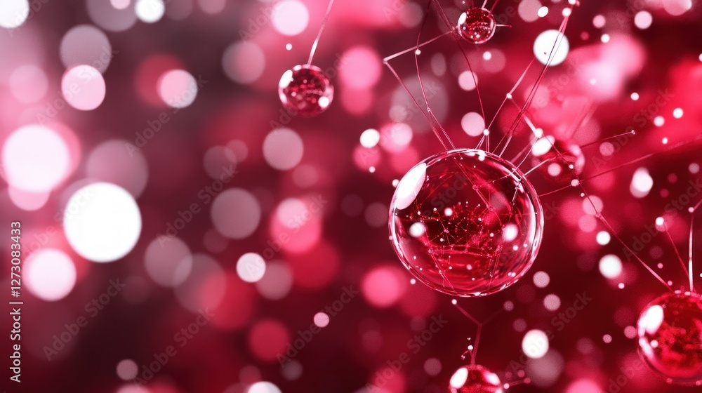 Poster Abstract Red Bokeh Background with Decorative Floating Spheres