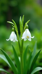 Obraz premium White glicine flowers with delicate green stems growing in a garden, botanicals, greenery