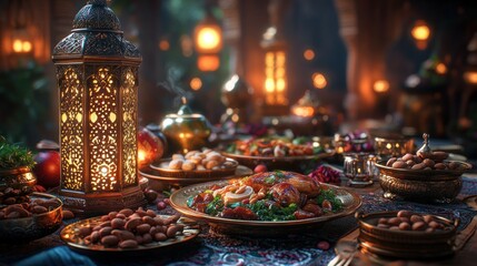 Ornate Lantern Lights Festive Middle Eastern Feast