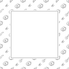 artist tool frame. doodle art supplies square frame. hand drawn artist kit frame background. art material background