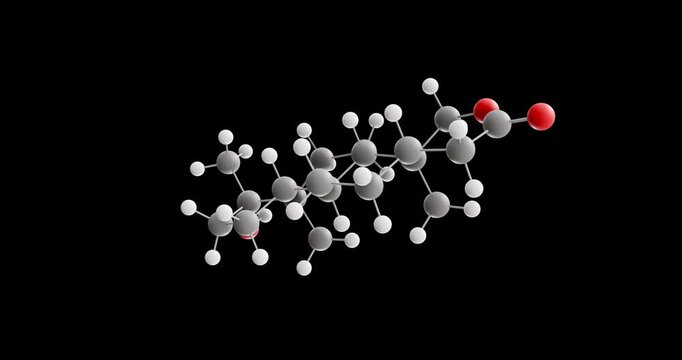 Oxandrolone molecule, rotating 3D model of oxandrin, looped video on a black background