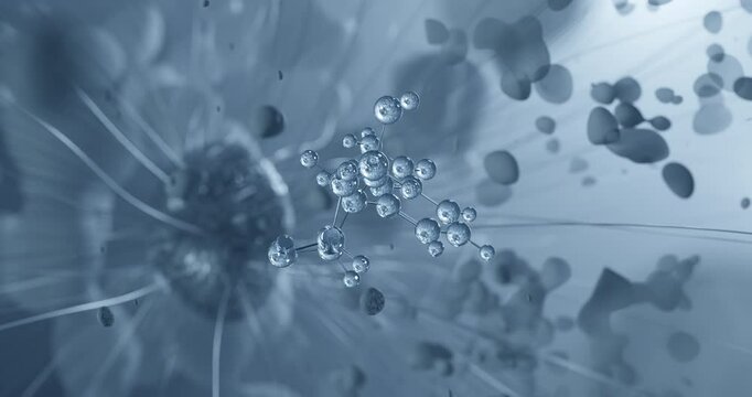 Looped video of Nicotinamide riboside, vitamin b3, rotating molecular 3D ball-and-stick model