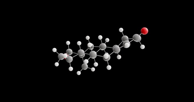 Nandrolone molecule, rotating 3D model of anabolic steroid, looped video on a black background