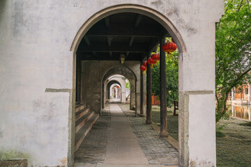 Naklejka premium Old houses, streets in Zhouzhuang Ancient Town, Suzhou City, Jiangsu Province, China On April 18th, 2023 ﻿