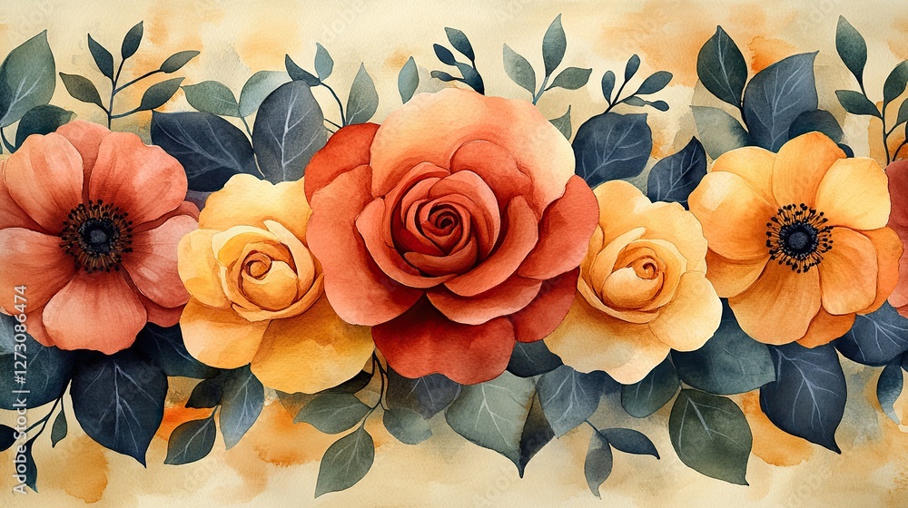 Poster watercolor colorful flowers pattern seamless floral pattern seamless pattern seamless pattern with f