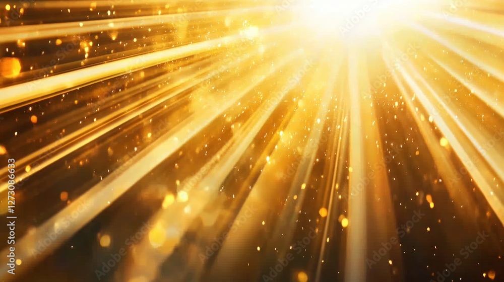 Poster bright golden rays of light with sparkles and shimmering effects
