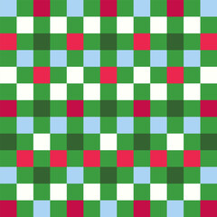Vibrant seamless checkered grid pattern for Xmas, Christmas, and Happy New Year. Squares in festive colors create a geometric vector design. Ideal for holiday themed wallpapers and background